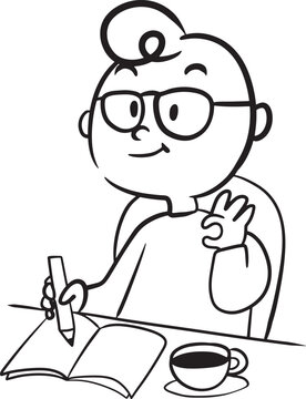 Cartoon man wearing glasses working doodle kawaii anime coloring page cute illustration clipart character chibi manga comic drawing line art free download