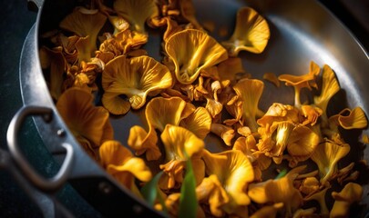  a pan filled with yellow flowers on top of a stove.  generative ai
