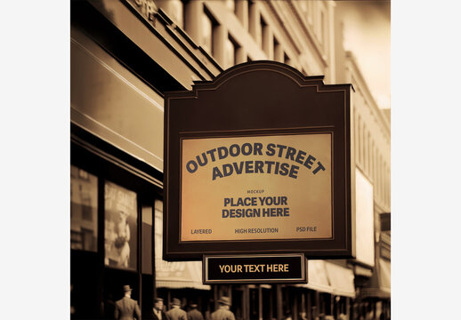 Billboard Sign Mockup Template On The Side Of A Building in Old City Street Generative AI