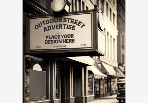 An Old Retro Billboard Mockup On The Sidewalk With A Store Behind It Generative AI