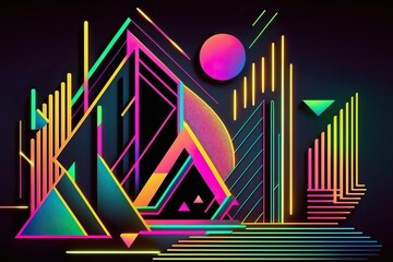 Fototapeta premium Geometric shape and line with neon colors (Ai generated)