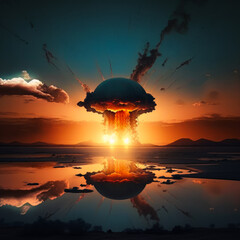 An image of nuclear explosion in the sky. Generative AI.