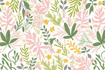 Fototapeta premium Hand-drawn pattern of simple whimsical flowers (Ai generated)