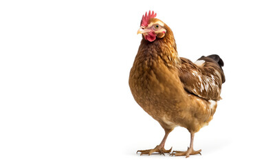 Chicken is standing on white background. Generative AI.