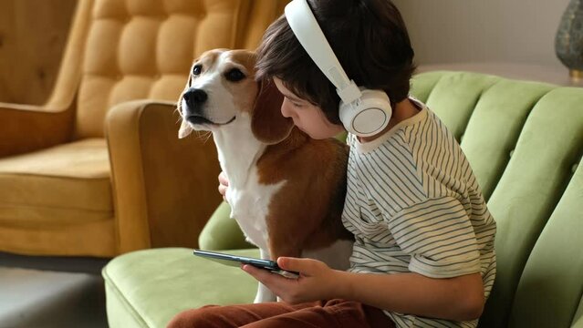 boy and his beagle dog enjoying a cozy moment together. Discover how pets can bring comfort and companionship to children and help promote emotional well-being