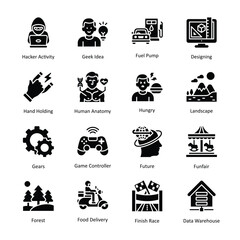 Miscellaneous vector solid icon style illustration. EPS 10 File Set 1