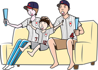 野球を応援する家族