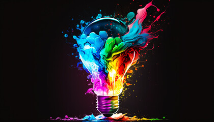 Obraz na płótnie Canvas Colorful light bulb with splashes of paint on it. Generative AI.