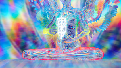 3d illustration of an angel in astral space with the tree of life sefirot in his hands