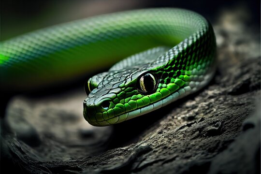green snake on a tree branch