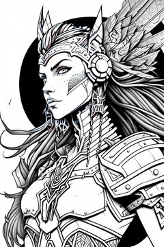 A colouring book page: Viking warrior, Norse mythology, Vikings created with Generative AI technology