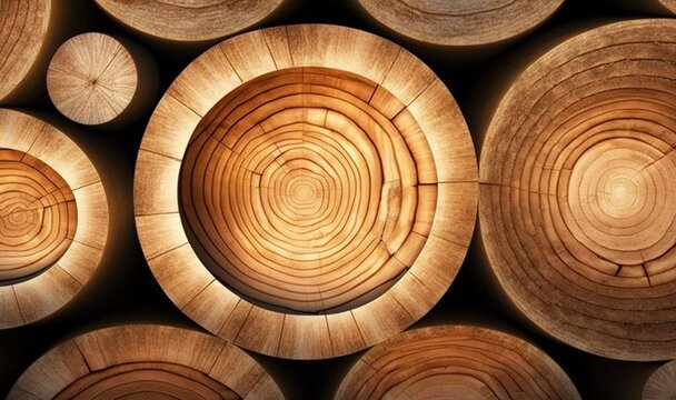  a close up of a bunch of logs with rings on them.  generative ai