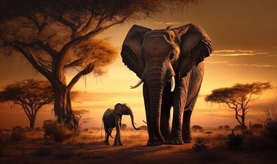  a couple of elephants standing next to each other on a field.  generative ai