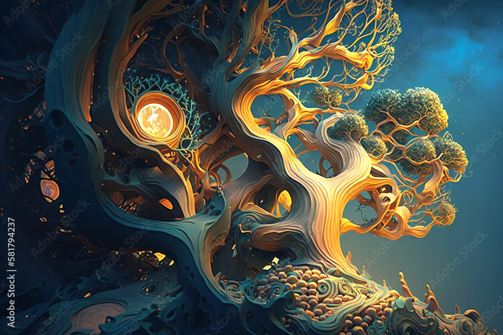 Poster stylized abstract artistic tree shape. created with generative ai technology.