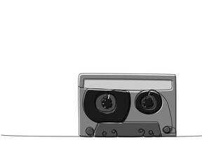 Audio cassette, tape one line color art. Continuous line drawing of play, tape, song, cassette, audio, fix, group, classic, music, multimedia, strip, retro, reel, vintage, nostalgia, 80s, disco, 90s