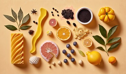  a table topped with different types of fruits and veggies.  generative ai