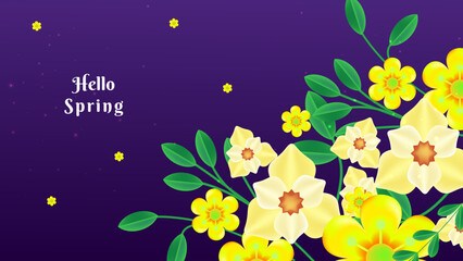 Fototapeta na wymiar Dark purple spring botanical flower floral illustration. Spring landscape background vector