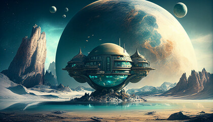 Space Base - Modern Futuristic Illustration - Wallpaper