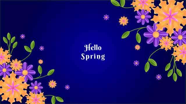 Gradient blue spring floral background template
