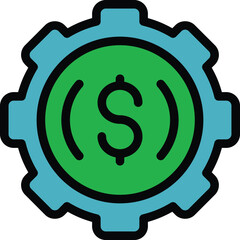 Money gear icon. Outline money gear vector icon for web design isolated on white background color flat