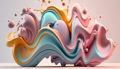 Background of liquid pastel colors. Liquid pastel wallpaper. Liquid pastel paints mixing while falling. Paints and colored drops. Generated by AI.