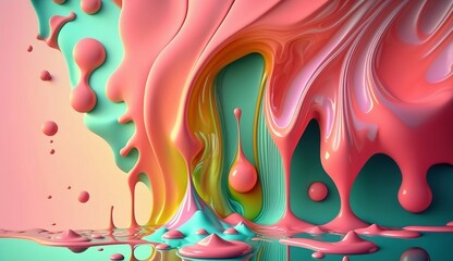 Background of liquid pastel colors. Liquid pastel wallpaper. Liquid pastel paints mixing while falling. Paints and colored drops. Generated by AI.