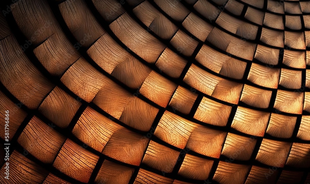 Poster a close up of a wooden structure with a light shining on it. generative ai