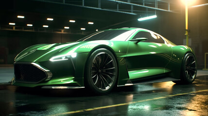 Naklejka premium luxury green sport car wallpaper Generative AI