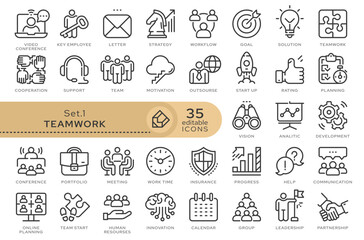 Set of conceptual icons. Vector icons in flat linear style for web sites, applications and other graphic resources. Set from the series - Team and Teamwork. Editable outline icon.	
