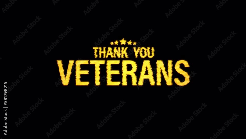 Poster thank you veterans glitch text effect cimematic title yellow light animation abstract background. el