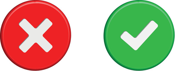 Green checkmark and red cross of approved and reject circle symbols design.