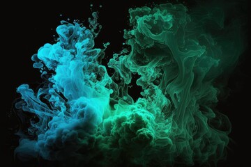 bright green blue haze on a dark background. Generative AI