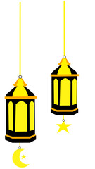 Lantern, moon and star illustration