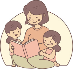 Mother Reading Story Book for Her Child