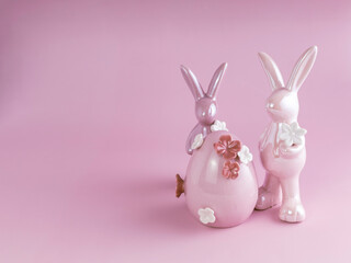 easter bunny with eggs rosy photo with a spare place for words