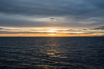 Sunset in Iceland, drone shot over the sea, lake