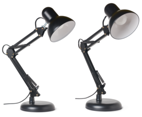 set of vintage black desk lamp isolated, taken in different angles, interior office or home decoration concept, template mock-up