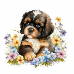 puppy with a flower