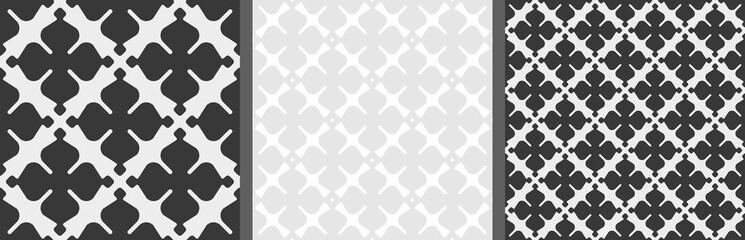 Set of 3 decorative monochrome tile pattern designs. Vector illustrations.