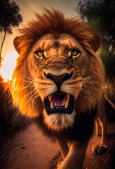 Naklejka premium Leo taking a selfie. AI Generated