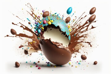 Plakat Chocolate easter egg broken as digital illustration (Generative AI)