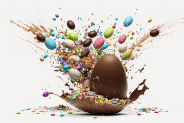 Fototapeta na wymiar Chocolate easter egg broken as digital illustration (Generative AI)