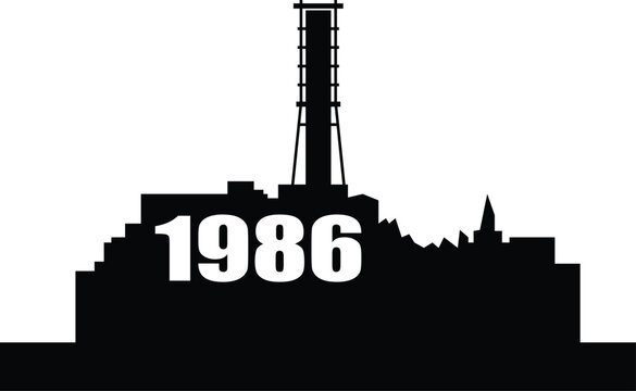 recommend clip art: Silhouette of the Chernobyl nuclear power plant. Radioactive tragedy in Ukraine in 1986