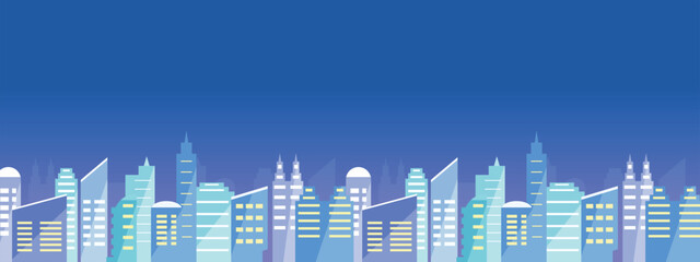 Obraz premium 高層ビルのバナー 夜景