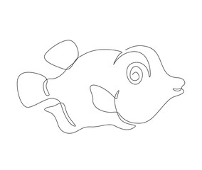 Continuous one line drawing of fish. Simple puffer fish outline vector illustration.