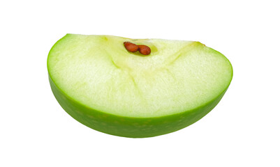 Slice fresh green apple isolated on transparent background, PNG image