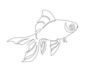 Continuous one line drawing of fish. Simple golden fish outline vector illustration.