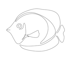 Continuous one line drawing of fish. Simple butterflyfish outline vector illustration.