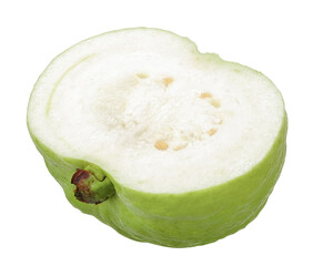 Half of green guava fruit isolated on transparent background, PNG image
