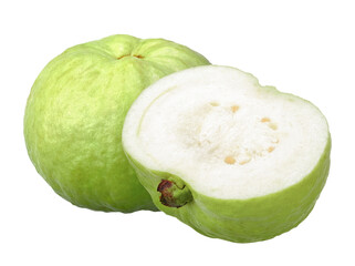 Green guava fruit and half isolated on transparent background, PNG image